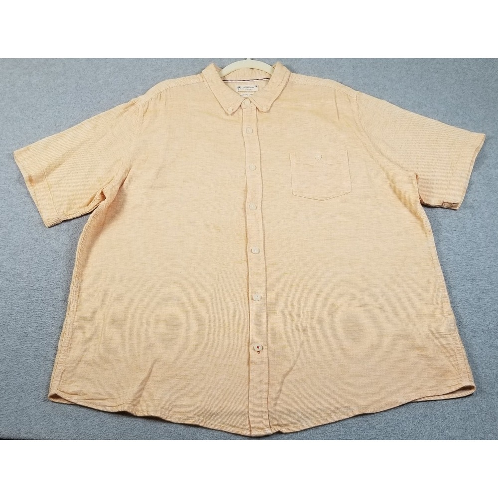 Weatherproof Button Up Shirt Mens XXL 2XL Orange White Striped Linen Cotton Work